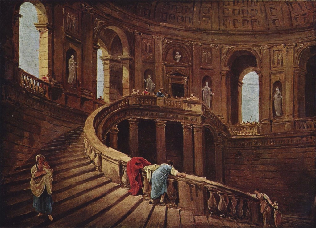 Fig 2. Hubert Robert, Staircase in the Palace of Caprarola, oil on canvas, 25 x 34 cm, 1764. Paris, Musée du Louvre. Image: Wikimedia Commons. 