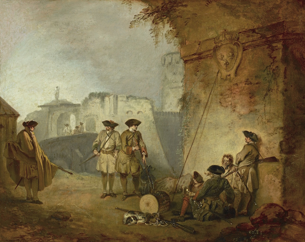 Fig. 1. Jean-Antoine Watteau, The Portal of Valenciennes (La Porte de Valenciennes), ca. 1710–11. Oil on canvas, 32.5 × 40.5 cm (originally in oval frame and later extended). The Frick Collection, New York; purchased with funds from the bequest of Arthemise Redpath, 1991 (91.1.173). Photo: Michael Bodycomb.