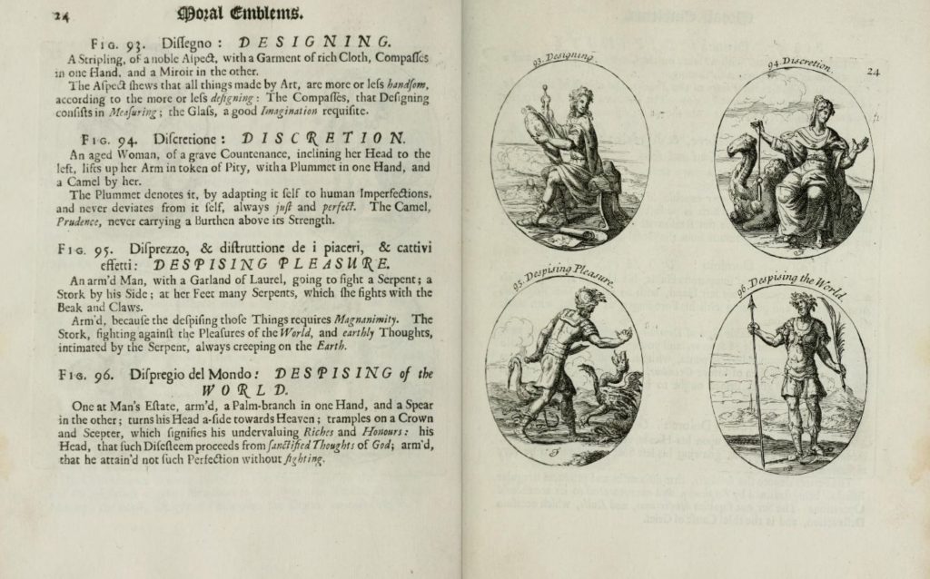 Fig. 7. Cesare Ripa, “Discretion” in Iconologia: or, Moral Emblems, 1709. University of Illinois Urbana-Champaign. © Image courtesy of University of Illinois Urbana-Champaign, www.archive.org.