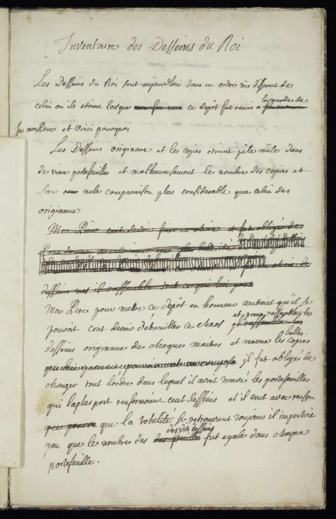 Fig. 2. Charles Coypel, “Inventaire des Desseins du Roi,” 1728. Institut Custodia, Paris, Inv. 9555. © Image courtesy of Institution Custodia, Paris.