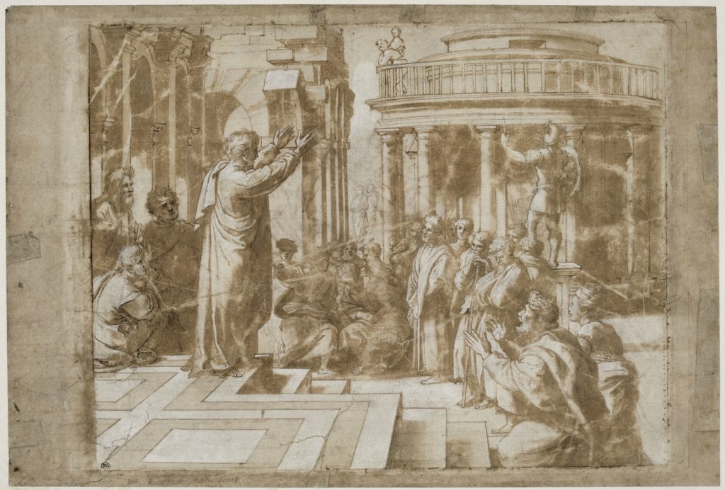 Fig. 5. School of Raphael, Saint Paul Preaching to Athens. Brush with brown wash, heightened with white, 27 x 40 cm. Musée du Louvre, Paris. © Musée du Louvre, Paris. 