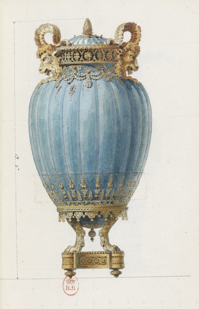 Fig. 8. Pierre-Adrien Pâris, Watercolor depicting lot 163, inserted in P. F. Julliot and A. J. Paillet, Catalogue … cabinet de feu M. le duc d’Aumont (Paris, 1782). Bibliothèque national de France, Rés V 2845. The porcelain depicted here has not been located.