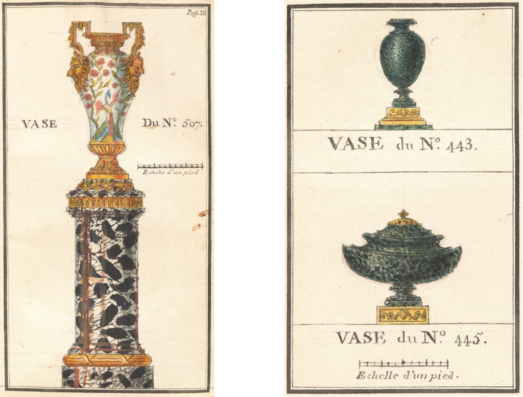 LEFT: Fig. 4. Watercolor depicting lot 507 inserted in Pierre Remy and C.F. Julliot, Catalogue ... du Cabinet de feu M. Randon de Boisset, Receveur Général des Finances (Paris: 1777), National Gallery of Art, Washington, D.C., Gift of Regina Slatkin 1983.40.1. To my knowledge, the objects depicted here have not been located. RIGHT: Fig. 5. Watercolor depicting lots 443 and 445, inserted in Pierre Remy and C.F. Julliot, Catalogue ... du Cabinet de feu M. Randon de Boisset, Receveur Général des Finances (Paris: 1777), National Gallery of Art, Washington, D.C., Gift of Regina Slatkin 1983.40.1.